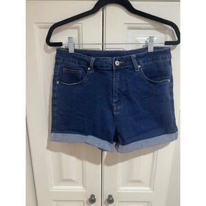 Womens Jeans Blue Denim Shorts Cuffed Size Large EUC‎